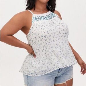 Torrid | White Ditsy Floral Crinkle Chiffon Shirred Waist Relaxed Cami Blouse